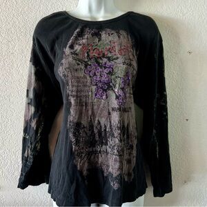 Black Graphic Long Sleeve Top